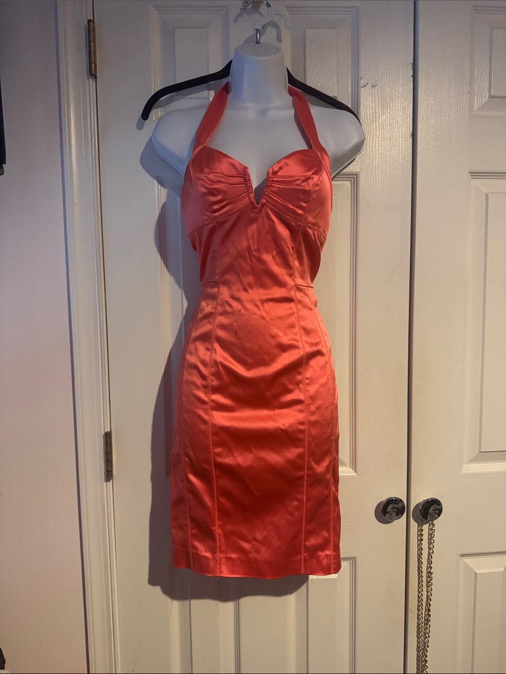 Hot coral Halter Satin Cocktail Dress - Women